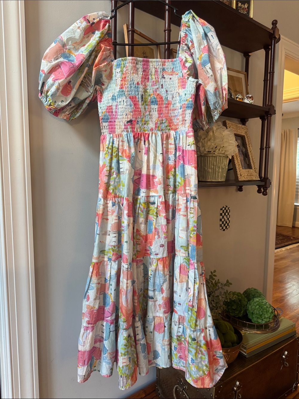 PINCH Pastel Watercolor Puff-Sleeve Smocked Dress - Picture 3 of 3